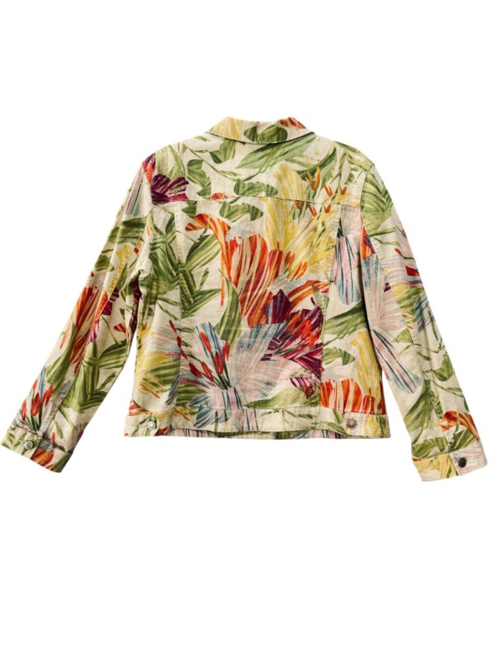 Chico's Floral Linen Blend Women's Jacket Size L Green Multi Beach Tropical - Picture 3 of 9